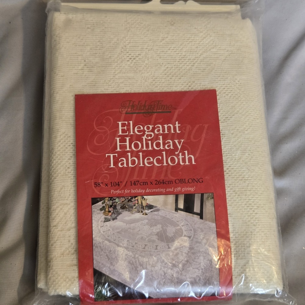 Holiday Time Elegant Holiday Tablecloth 58x104 Beige Christmas Lace USA
